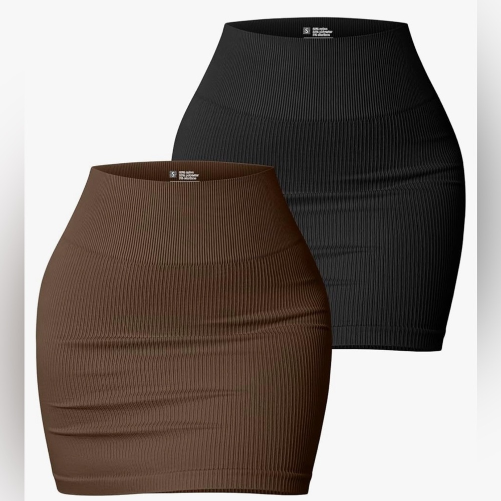 2 Piece Stretchy Ribbed High Waist Mini Skirts Sz L